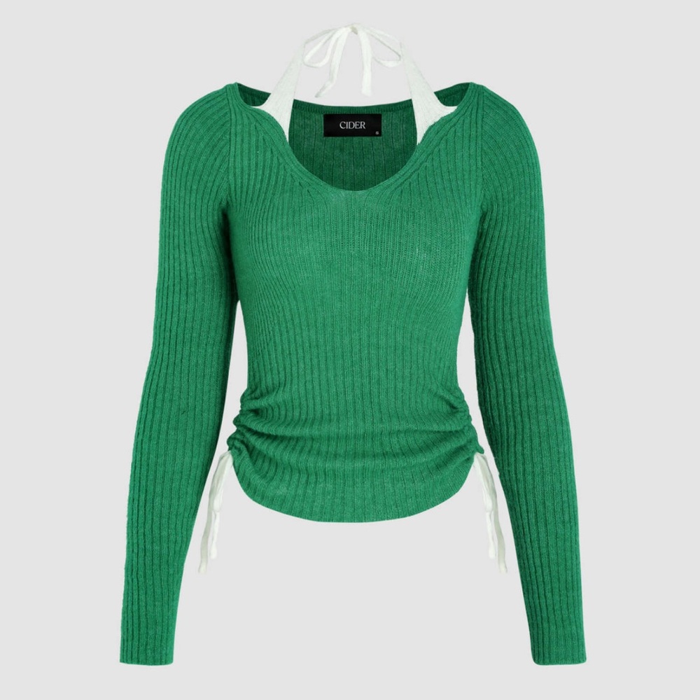 Cider Green with White Bows Sweater Top
Size XS